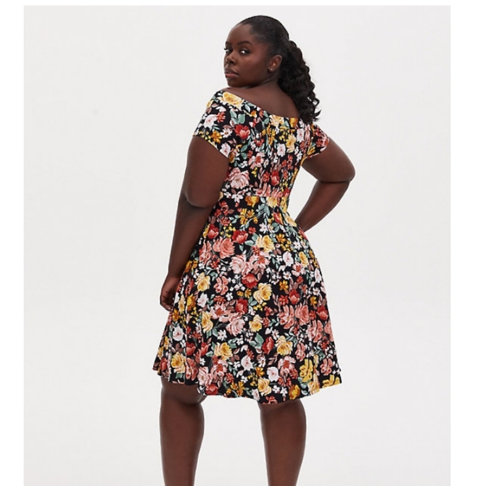 Black floral premium point off shoulder dress